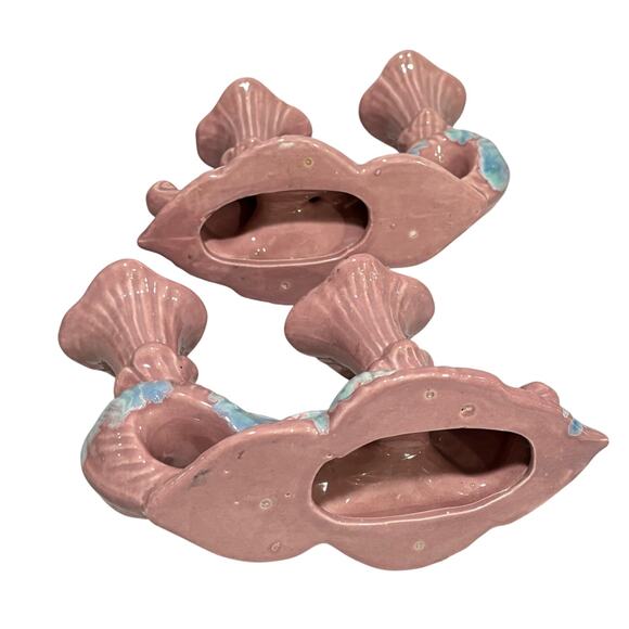 Vintage Mid Century Royal Haeger pottery candle holders Mauve Blue Agate PAIR - Picture 7 of 11